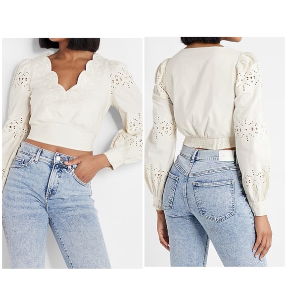Express Tops - Express size XL Embroidered Eyelet Sleeve Cropped Top